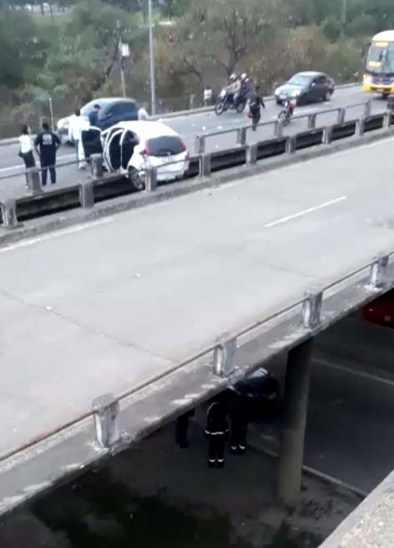 Carro Atingido Durante Persegui O Cai De Viaduto E Deixa Uma