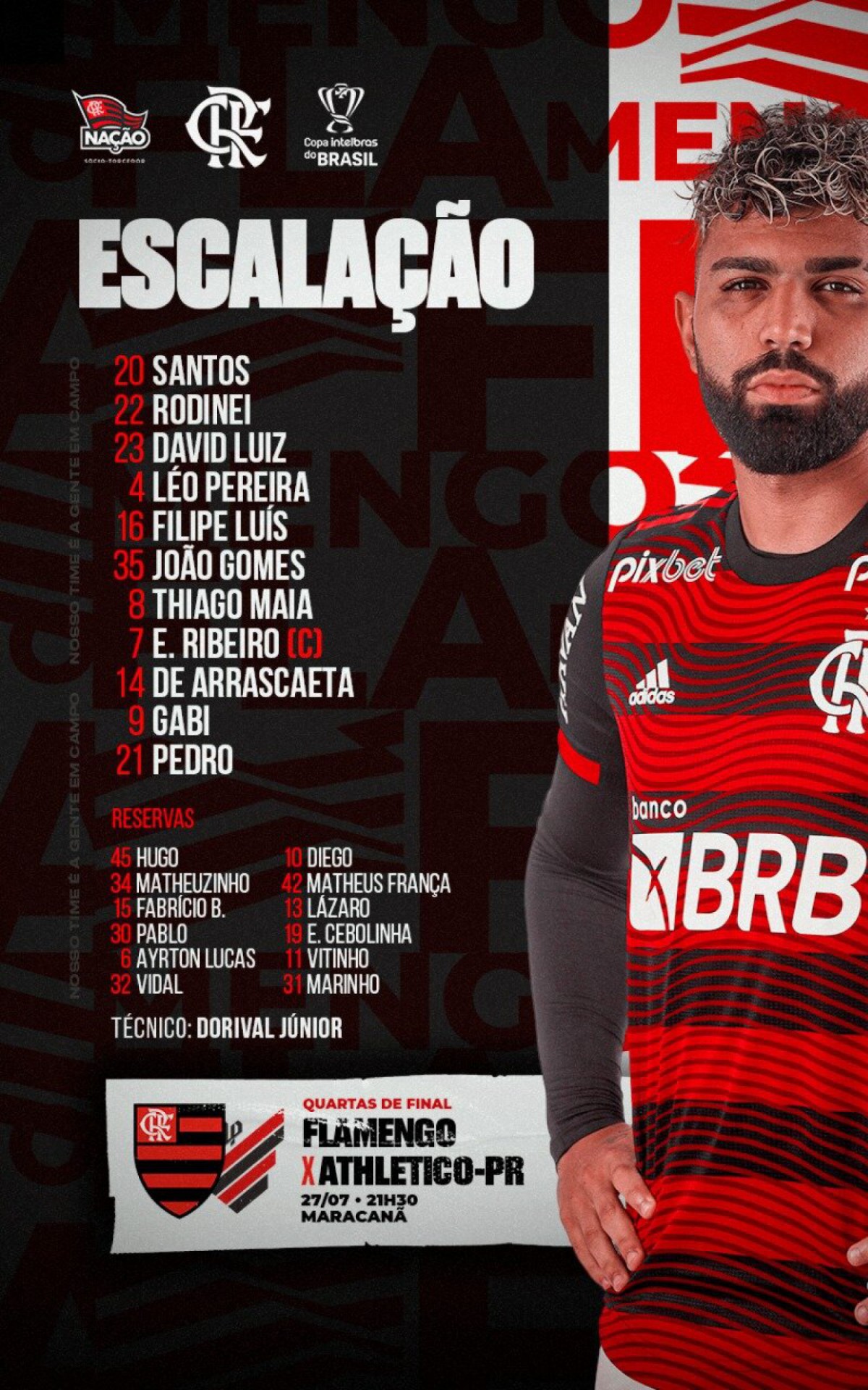 Flamengo está escalado para enfrentar Athletico PR na Copa do Brasil