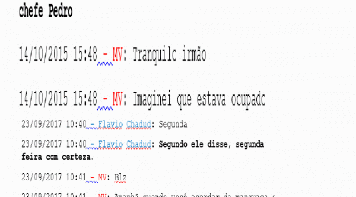 Trechos da denúncia do MP, onde Chadud chama Pedro Fernandes de 'chefe'