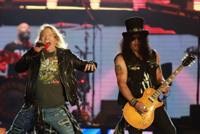 Rock in Rio - GUNS N' ROSES - Sexto dia do festival de música na Cidade do Rock na Barra da Tijuca no Rio de Janeiro. Apresentação da banda Guns N' Roses. É uma banda de hard rock formada em Los Angeles, Califórnia, USA. Membros: Axl Rose, Dizzy Reed, Richard Fortus, Frank Ferrer, Slash, Duff McKagan, Melissa ReeseFoto: Daniel Castelo Branco / Agência O Dia - Daniel Castelo Branco / Agência O Dia