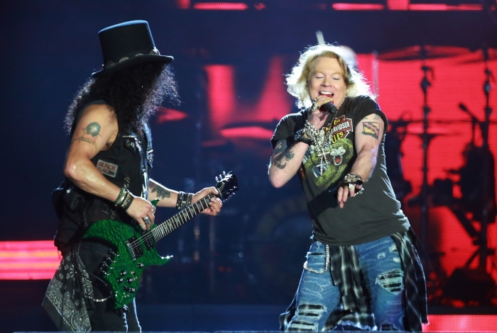Rock in Rio - GUNS N' ROSES - Sexto dia do festival de música na Cidade do Rock na Barra da Tijuca no Rio de Janeiro. Apresentação da banda Guns N' Roses. É uma banda de hard rock formada em Los Angeles, Califórnia, USA. Membros: Axl Rose, Dizzy Reed, Richard Fortus, Frank Ferrer, Slash, Duff McKagan, Melissa ReeseFoto: Daniel Castelo Branco / Agência O Dia - Daniel Castelo Branco / Agência O Dia