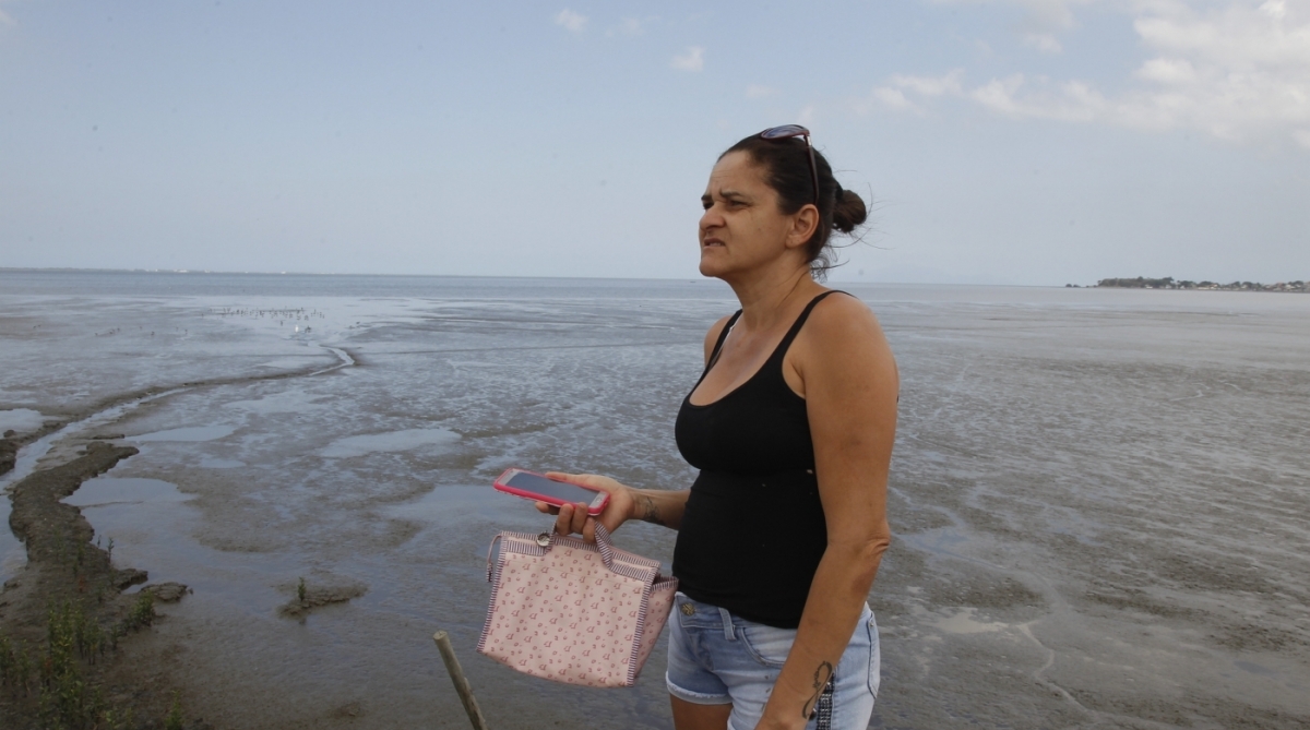 Degradação dos mangues na baia de Sepetiba, vegetação seca lembra o cenário da seca no Nordeste. Moradora do bairro, Francimar Correia da Luz .Foto Severino Silva / Agencia O Dia