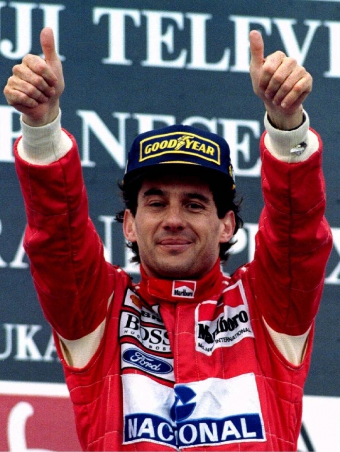 24OCT93 FILE PHOTO - Ayrton Senna of Brazil gestures to the crowd after winning the Suzuka Grand Prix in this file photo. The trial of Formula One team chief Frank Williams and five others accused of manslaughter over the death of three times world champion Ayrton Senna started February 20. The defendants, who include Williams' technical director Patrick Head and designer Adrian Newey, deny responsibility for the fatal crash at the 1994 San Marino Grand Prix.

SPORT MOTOR RACING TRIAL SENNA