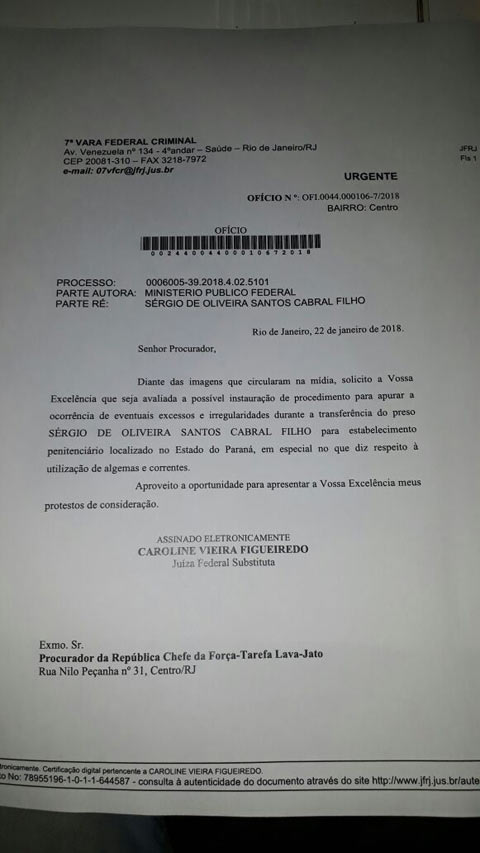 Documento pede instauração de procedimento para apurar eventuais excessos e irregularidades na condução de Cabral