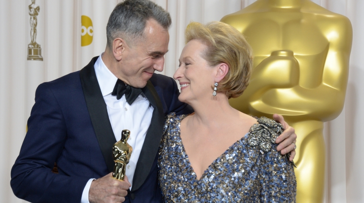 MERYL STREEP (na foto com, Daniel Day-Lewis) &eacute; a recordista absoluta de indica&ccedil;&otilde;es: 21, mas ganhou em apenas tr&ecirc;s. Ambos devem passar em branco este ano