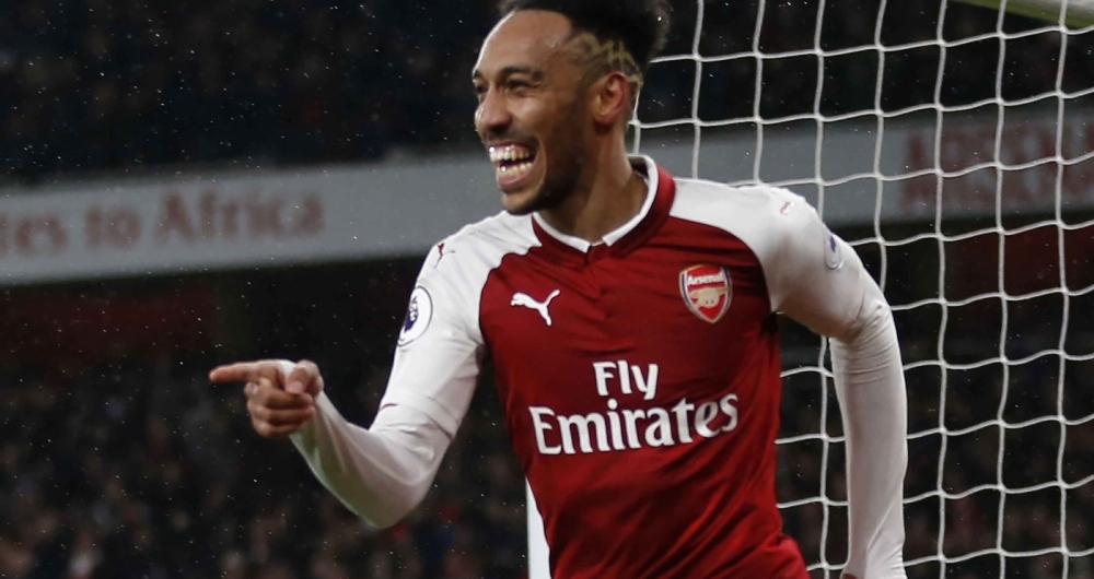 Aubameyang comemora o seu gol pelo Arsenal