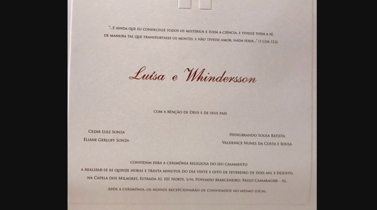 Convite de casamento de Whindersson Nunes e Luísa Sonza
