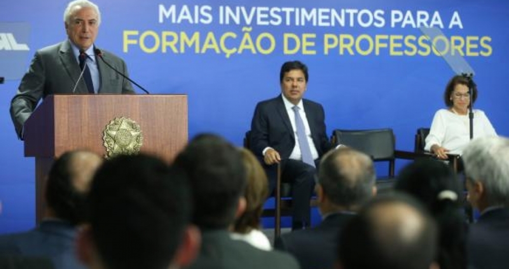 O presidente Michel Temer discursa na cerim�nia de an�ncio de investimentos para forma��o de professores da educa��o b�sica