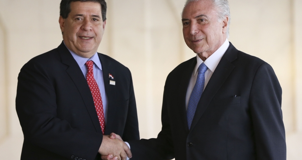 Bras�lia - O Presidente Michel Temer recebe  Horacio Cartes, presidente do Paraguai, durante a 51� C�pula de Chefes de Estado do Mercosul e Estados Associados, no Pal�cio Itamaraty  (Marcelo Camargo/Ag�ncia Brasil)