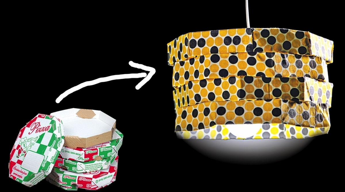Coisas da Luisa: lumin&aacute;ria de caixa de pizza