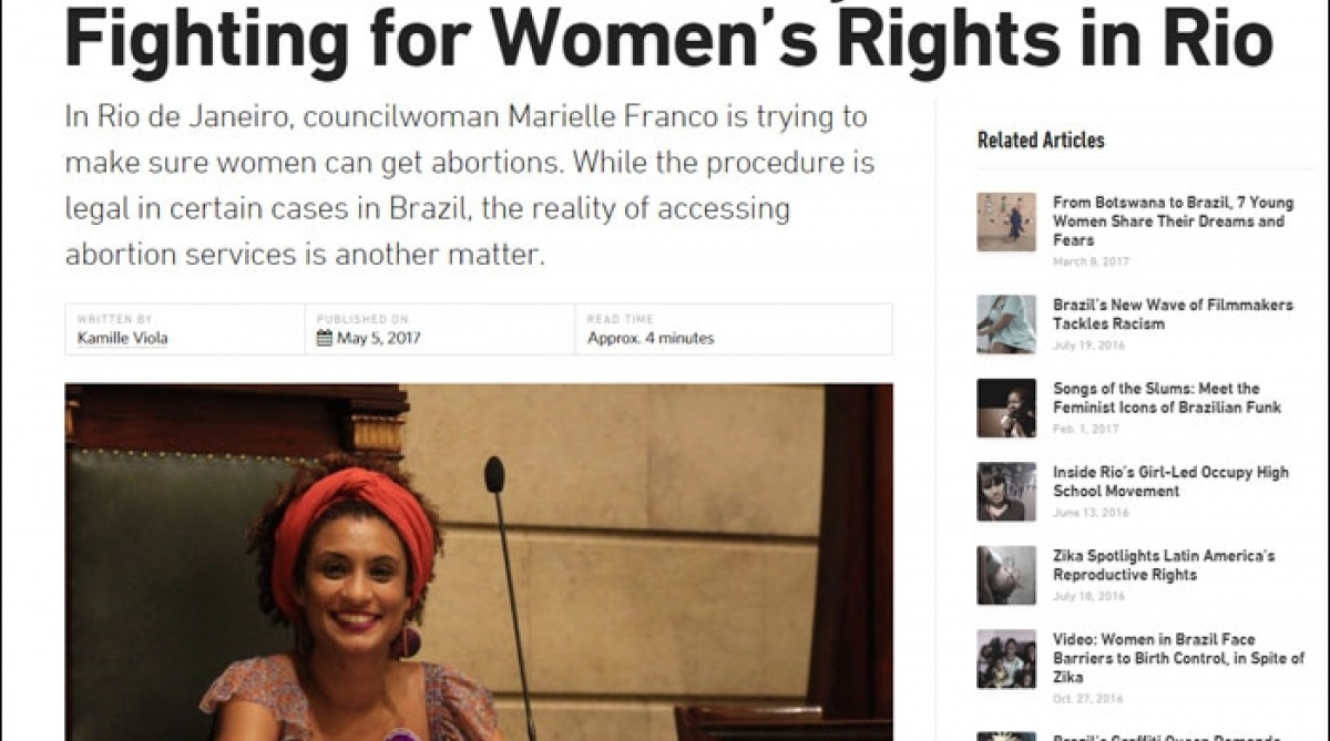 Site News Deeply, de Nova York, destacou a origem e luta de Marielle Franco