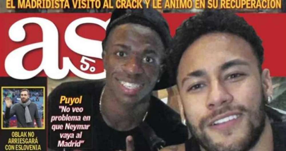 Foto de Neymar e Vinicius J�nior foi destaque na imprensa espanhola