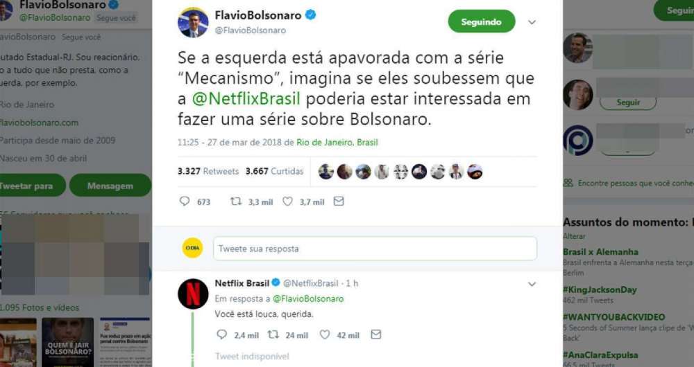 Netflix desmente Flavio Bolsonaro: 'Voc� est� louca, querida'