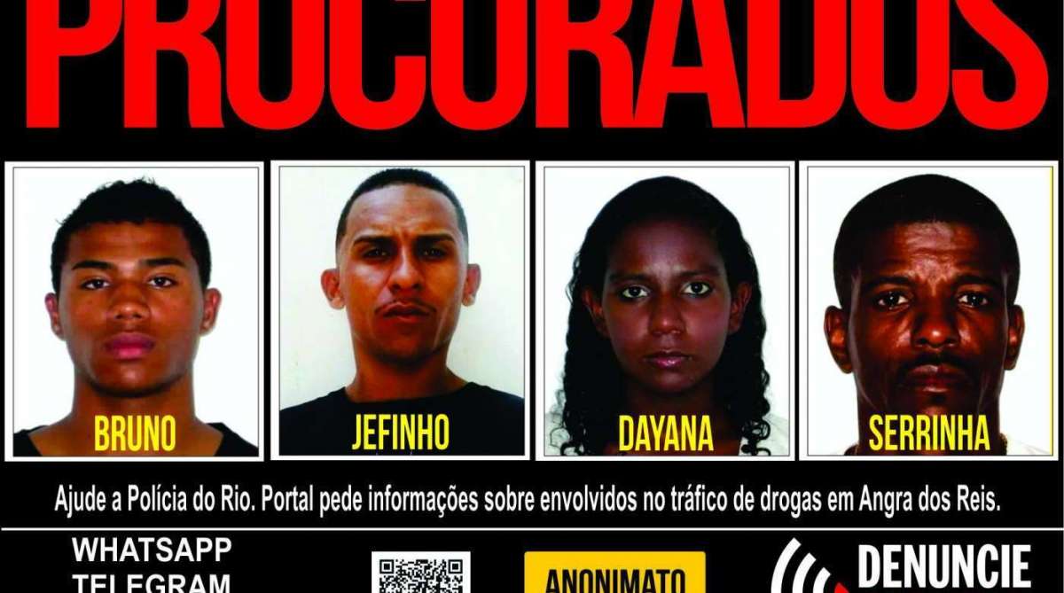 Portal pede informações sobre suspeitos de envolvimento com tráfico de drogas em Angra dos Reis - Divulgação