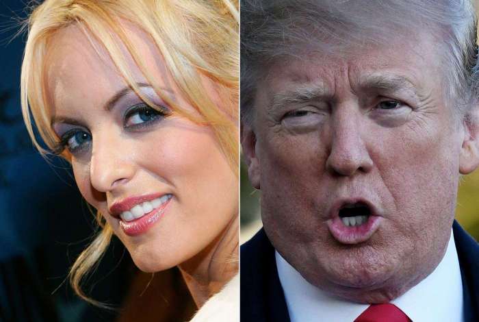 A atriz Stormy Daniels e o presidente norte-americano Donald Trump