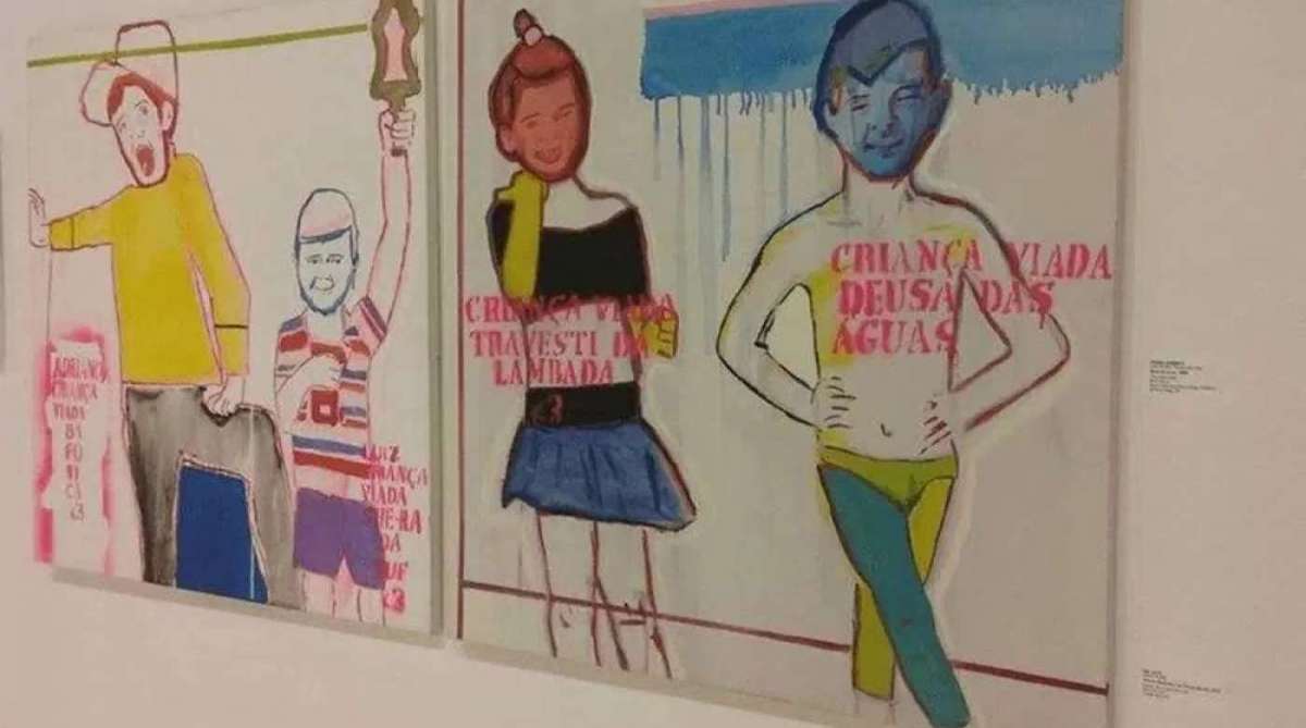 Detalhe de 'Cenas do Interior II', de Adriana Varej&atilde;o, e um dos pain&eacute;is de 'Crian&ccedil;a Viada',de Bia Leite