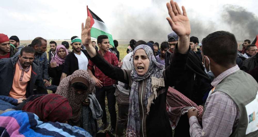 Palestinos na fronteira com Israel, no maior protesto dos �ltimos anos