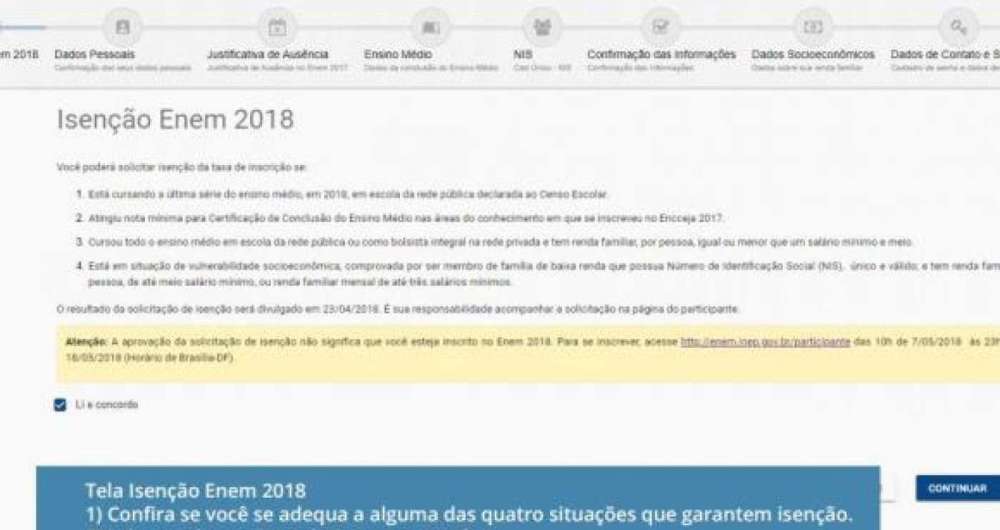 P�gina explica os crit�rios para que os candidatos possam conseguir a isen��o.