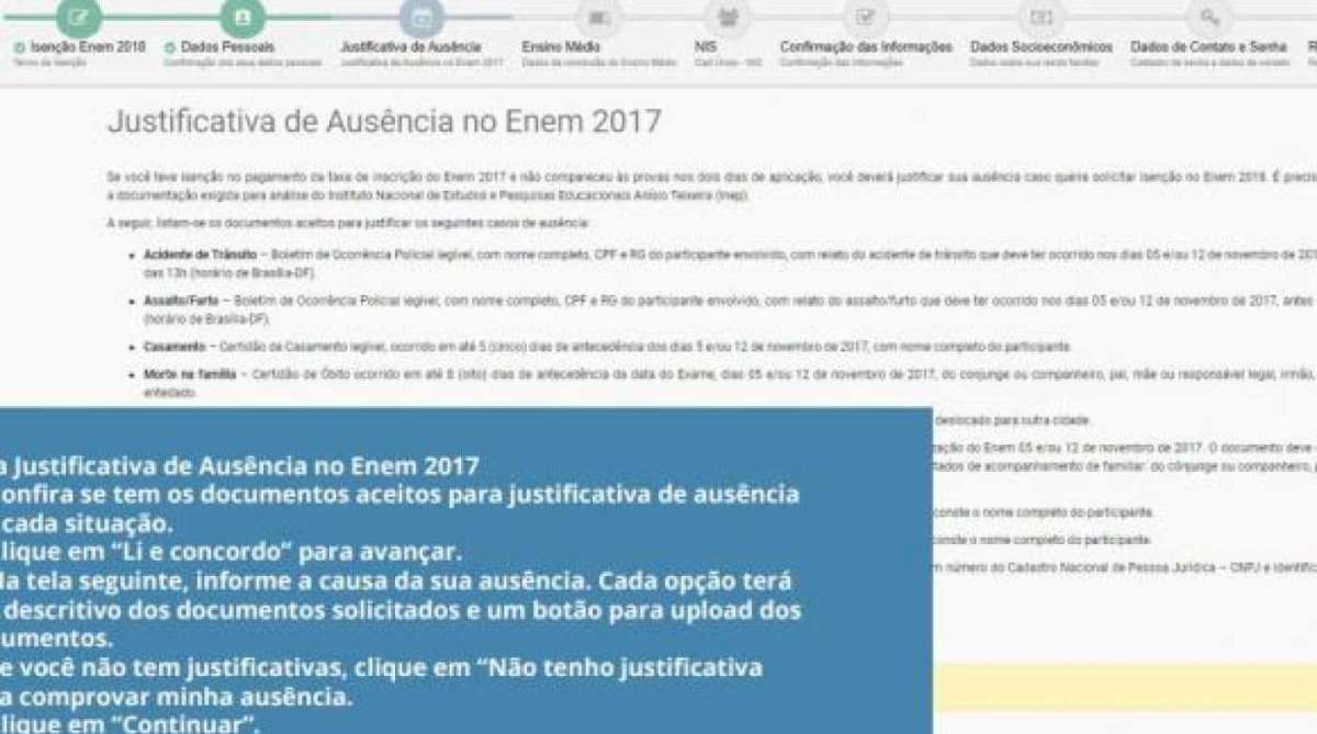 Página explica os critérios para que os candidatos possam conseguir a isenção.