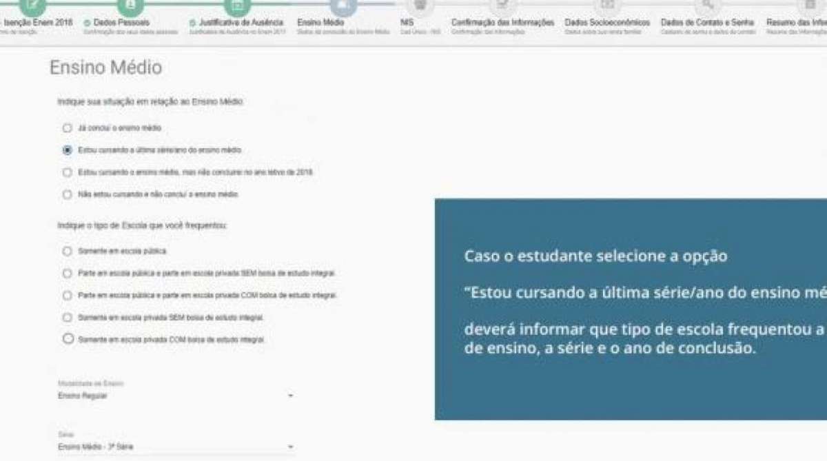 Página explica os critérios para que os candidatos possam conseguir a isenção.