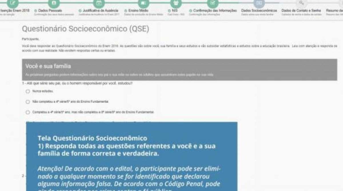 Página explica os critérios para que os candidatos possam conseguir a isenção.