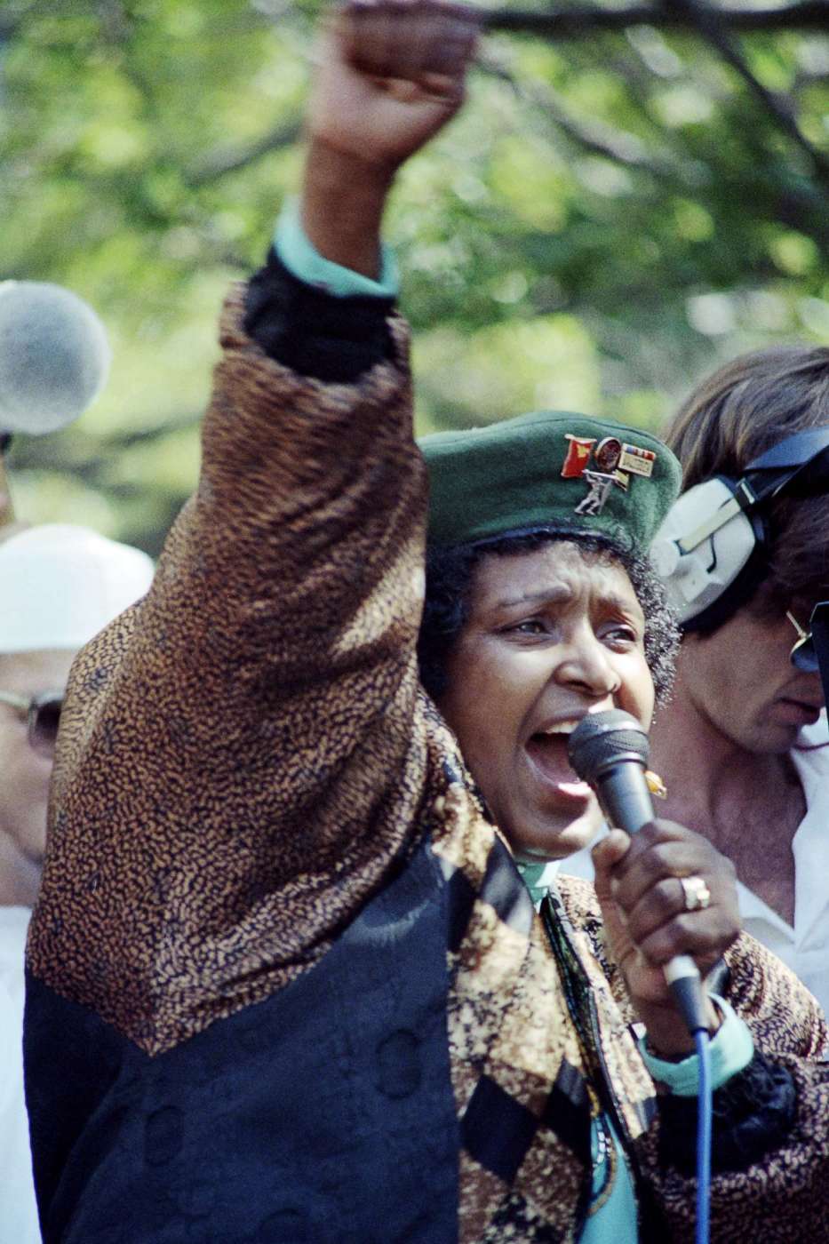 A picture taken on February 2, 1990 shows Winnie Madikizela-Mandela, then-wife of South African president Nelson Mandela, leading a march in Cape Town.
Winnie Mandela, the ex-wife of South African anti-apartheid fighter and former president Nelson Mandela and high-profile anti-apartheid figure, died on April 2, 2018 in a Johannesburg hospital after a long illness at the age of 81, her spokesman Victor Dlamini said in a statement.