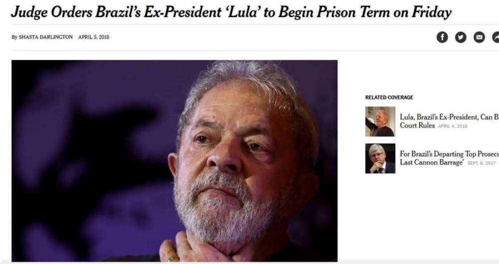 Iminente pris�o de Lula foi destaque na imprensa internacional