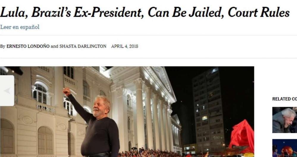 O americano 'The New York Times' disse que a decisão do STF dá uma reviravolta na política do país e parece anular a tentativa de Lula voltar ao poder.