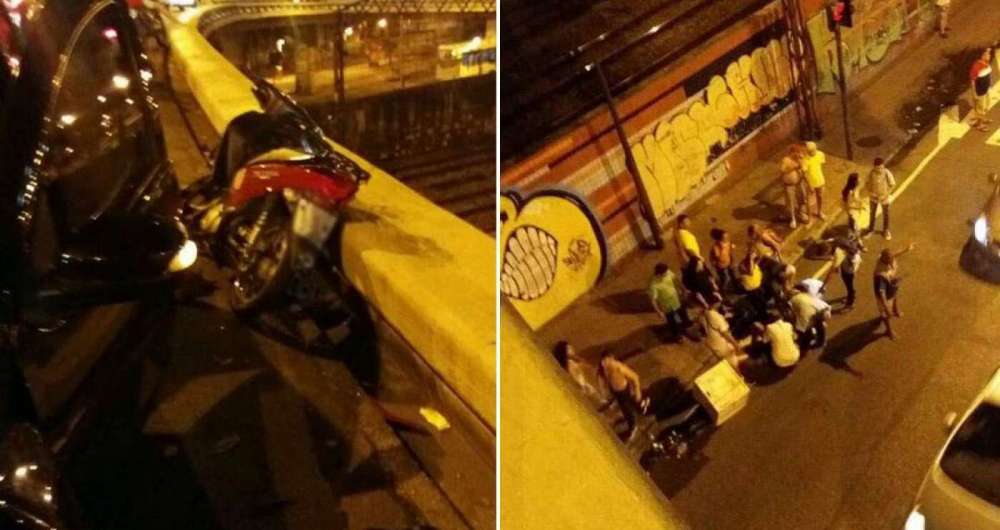 Acidente entre carro e moto no Viaduto do M�ier