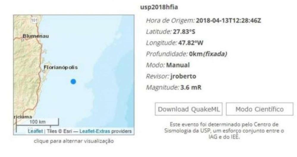 Tremor de baixa intensidade foi registrado no fundo do mar, a 100 quilômetros da costa de Florianópolis