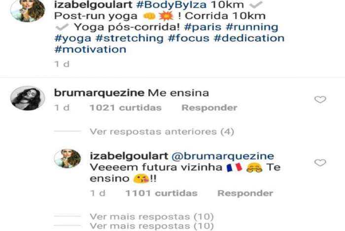 Izabel Goulart comenta que Bruna Marquezine pode se mudar para Paris