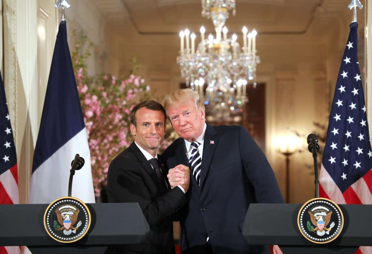 O presidente americano, Donald Trump, e o presidente francês, Emmanuel Macron, participam de coletiva de imprensa na Casa Branca em Washington  - AFP PHOTO / Ludovic Marin