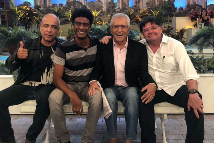 Claudio Manoel, Helio de la Pea e Marcelo Madureira com Carlos Alberto Nbrega em gravao da 'Praa  Nossa'