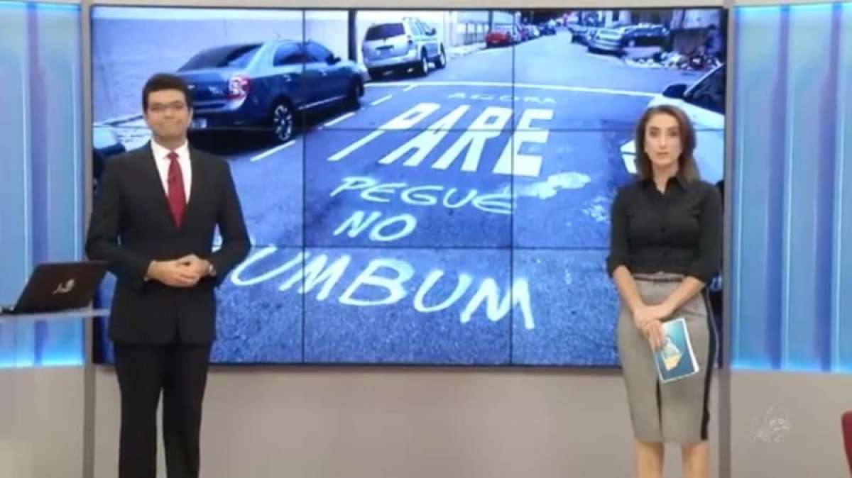 Apresentadores ficam indignados com pichação em sinalização de trânsito no Ceará - Reprodução