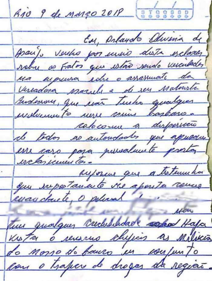 Em carta, miliciano delatado no caso de Marielle nega 