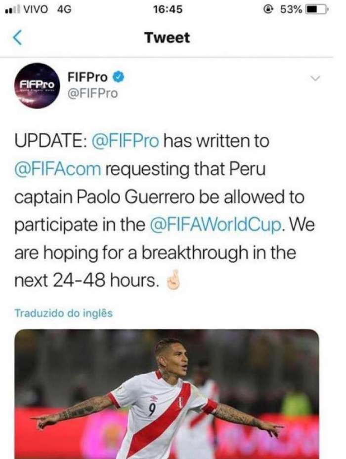 FIFPro publica pedido à FIFA em rede social