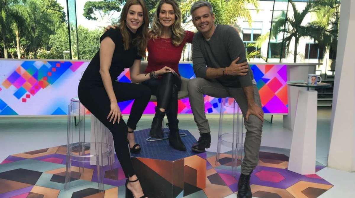 Sophia Abrahão, Letícia Spiller e Otaviano Costa nos bastidores do 'Vídeo Show' - Divulgação