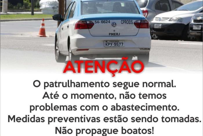 Aviso da PM sobre boato envolvendo a corporação