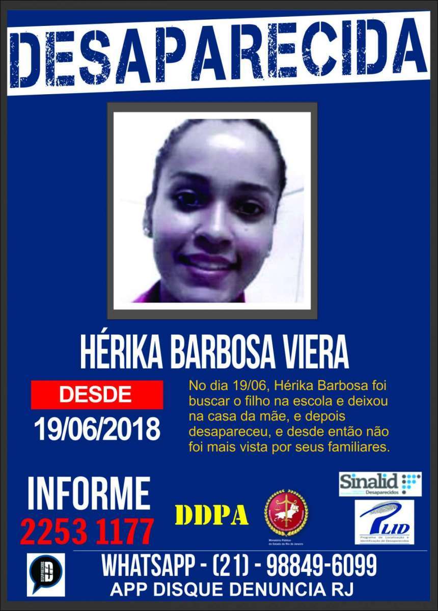 Disque Denúncia pede informações sobre mulher que desapareceu após buscar o filho no colégio - Divulgação