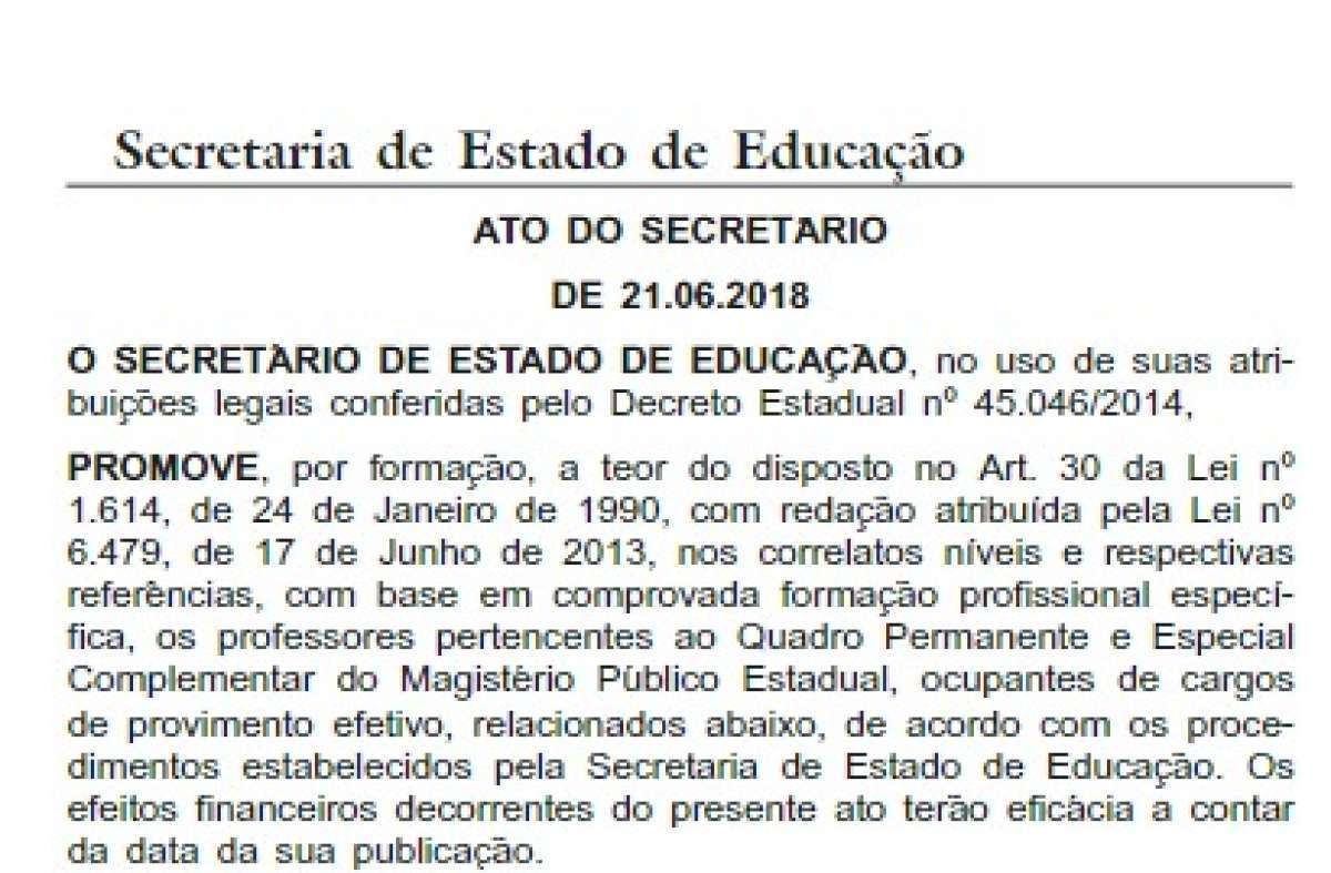 Promoções de mais de 12 mil professores estaduais saem no Diário Oficial  - Reprodução