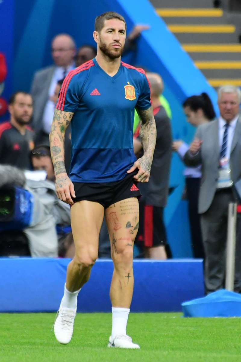 Spain's defender Sergio Ramos attends a training session in Kazan on June 19, 2018 ahead of their Russia 2018 World Cup Group B football match against Iran. / 