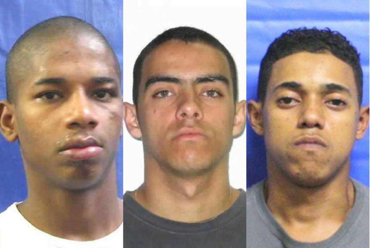 Darly Rodrigues da Silva (primeiro da esquerda) é apontado como o autor do disparo que matou Eduardo Freire Pinto Guedes; Thiago Neves Oliveira (centro) deu fuga de moto para o atirador. Aleksander Rodrigues Júnior, que deu cobertura em um carro, foi preso na manhã de quinta-feira no Lins - Divulgação