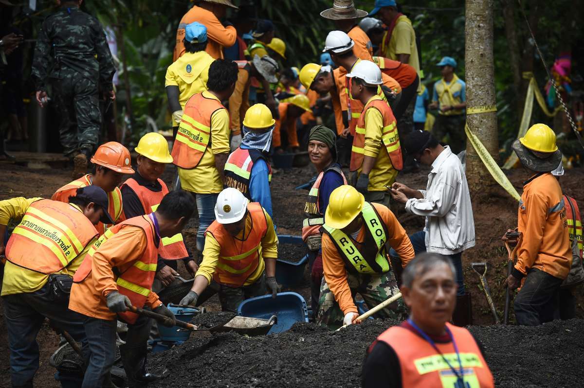 This handout video grab taken from footage released by The Royal Thai Navy late July 2, 2018, shows missing children inside the Tham Luang cave of Khun Nam Nang Non Forest Park in the Mae Sai district of Chiang Rai province.
Twelve boys and their football coach trapped in a flooded Thai cave for nine days were found alive after a painstaking search by specialist divers who finally discovered the emaciated group on a mud embankment.  AFP Photo /Royal Thai Navy