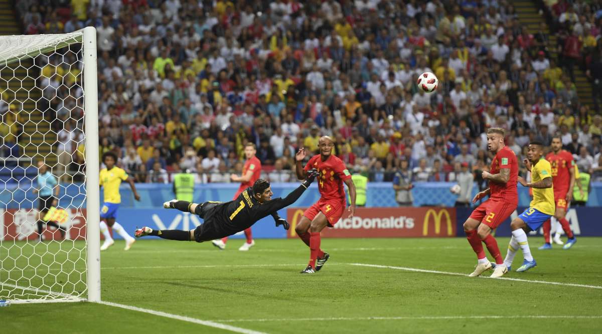 Belgium players celebrate their second goal during the Russia 2018 World Cup quarter-final football match between Brazil and Belgium at the Kazan Arena in Kazan on July 6, 2018. / AFP PHOTO / Jewel SAMAD / RESTRICTED TO EDITORIAL USE - NO MOBILE PUSH ALERTS/DOWNLOADS