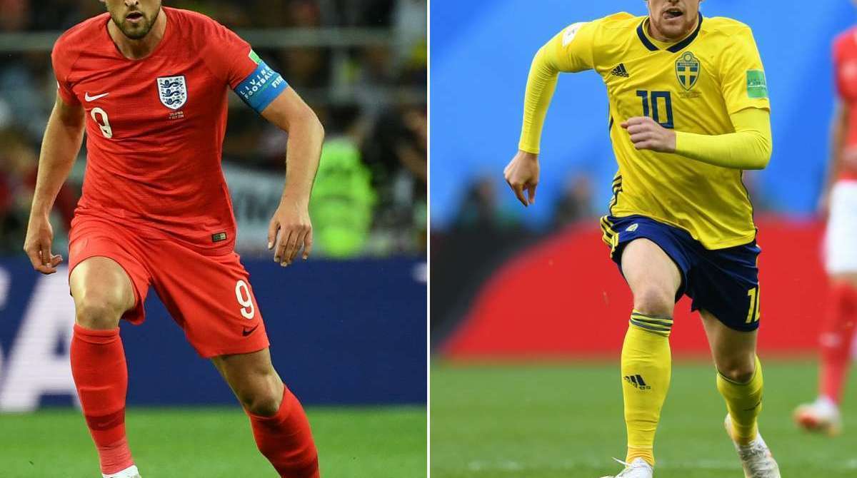 Harry Kane (esq) e Forsberg (dir) são as esperanças de gol de Inglaterra e Suécia para avançar à semifinal da Copa do Mundo - AFP