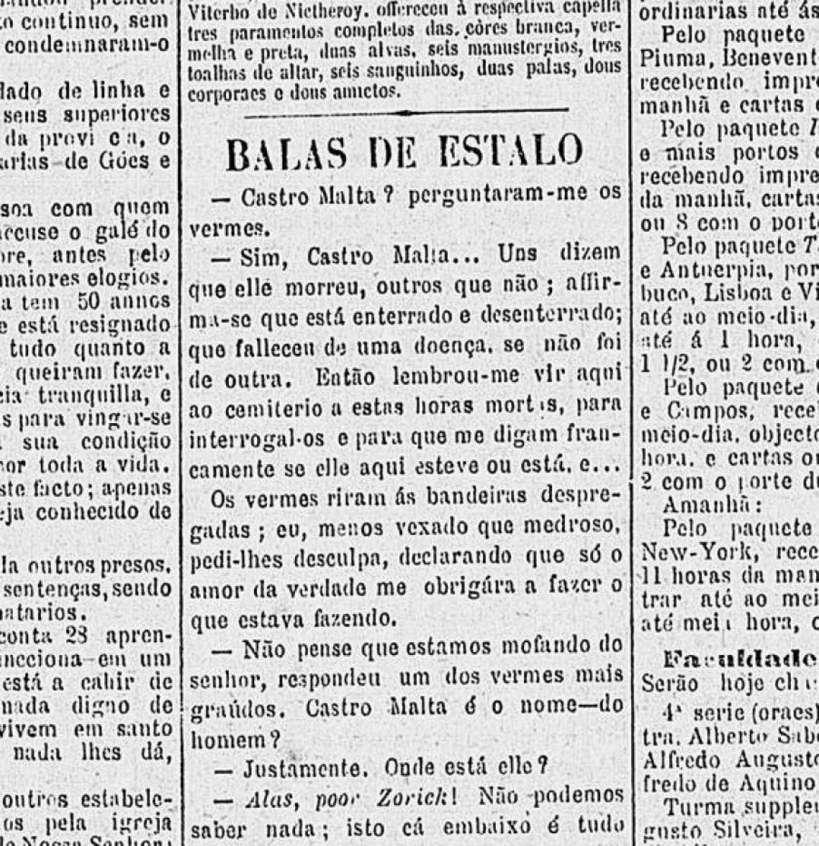 Jornal O paiz, sobre Castro Malta em 1884