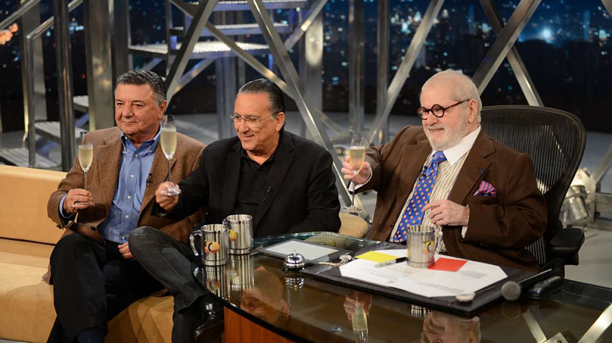 Galvão Bueno e Arnaldo Cezar Coelho no Programa do Jô em maio de 2013