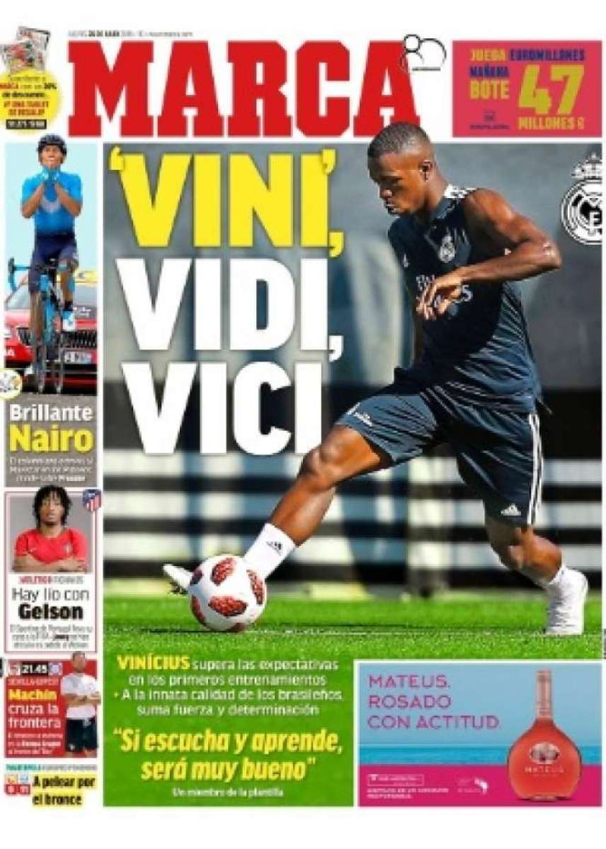 Vinicius Junior estrela em capa de jornal espanhol