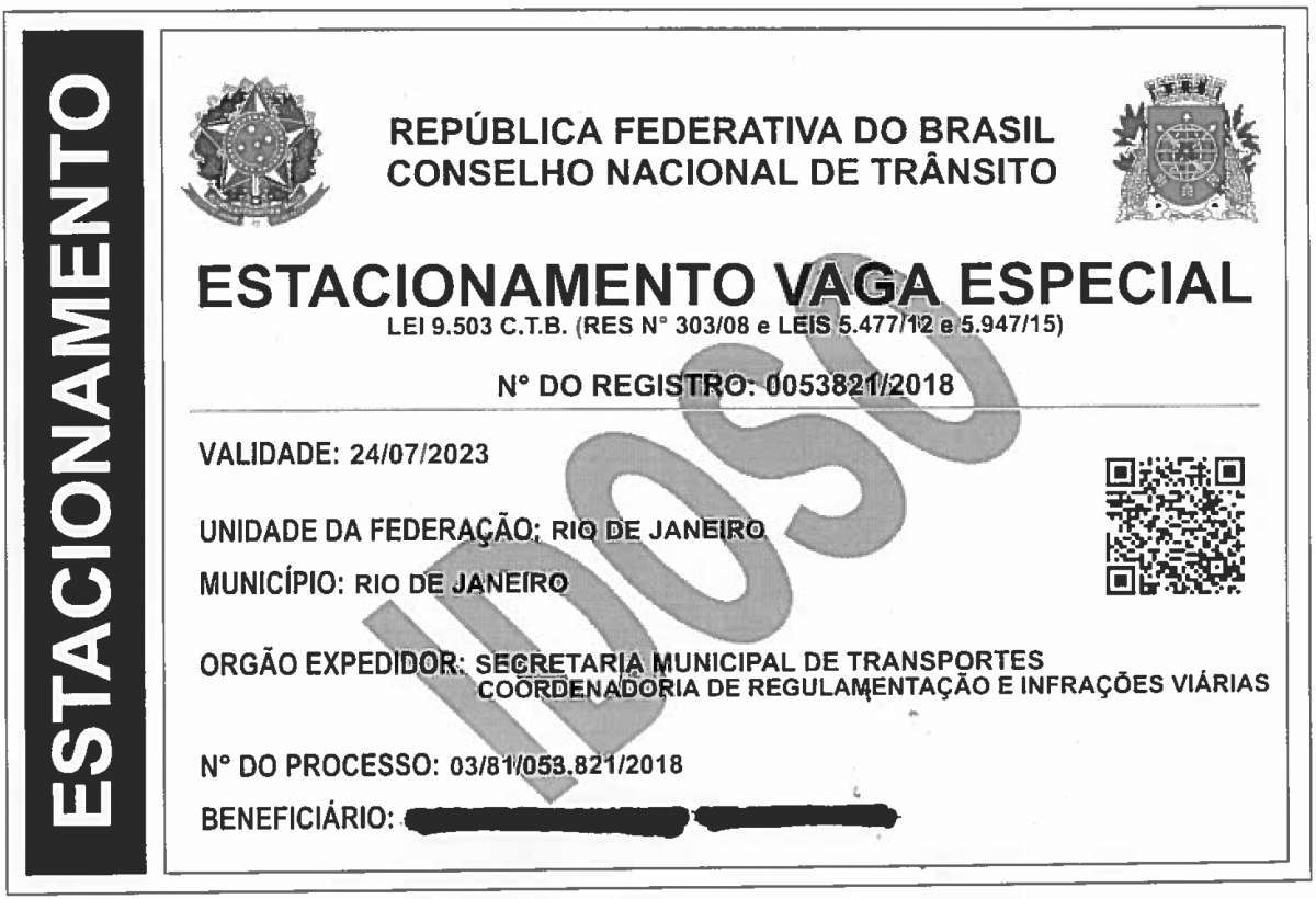 Cartão de Estacionamento de Idoso - Reprodução