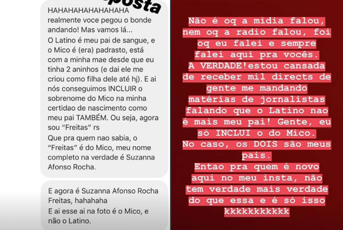 Suzanna Freitas fala sobre a polêmica de ter incluído o nome do padrasto, Mico Freitas, na certidão de nascimento